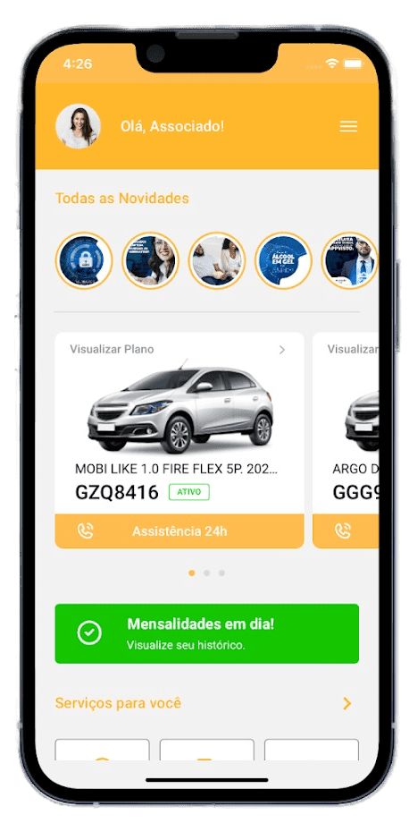 Smartphone usando o aplicativo da Senna